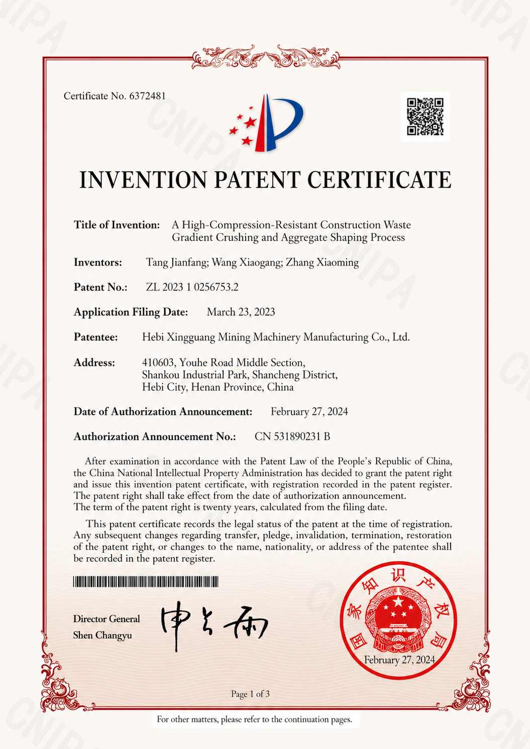 Invention Patent Cerficitate